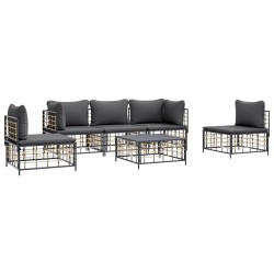 Salon de jardin 6 pcs avec coussins anthracite résine tressée 568265568265