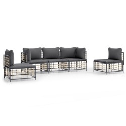 Salon de jardin 5 pcs avec coussins anthracite résine tressée 568266568266