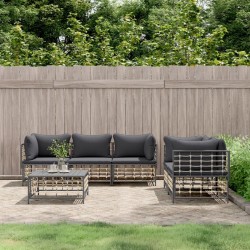 Salon de jardin 6 pcs avec coussins anthracite résine tressée 568301568301