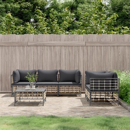Salon de jardin 6 pcs avec coussins anthracite résine tressée 568301568301
