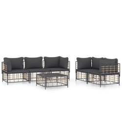Salon de jardin 6 pcs avec coussins anthracite résine tressée 568301568301