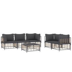 Salon de jardin 6 pcs avec coussins anthracite résine tressée 568301568301