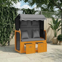 Strandkorb coussin résine tressée bois solide noir anthracite 568302568302