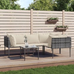 Salon de jardin 5 pcs avec coussins Gris Résine tressée 568304568304