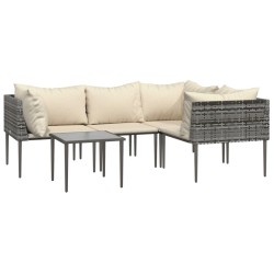 Salon de jardin 5 pcs avec coussins Gris Résine tressée 568304568304