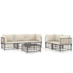 Salon de jardin 6 pcs avec coussins anthracite résine tressée 568306568306