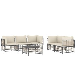 Salon de jardin 6 pcs avec coussins anthracite résine tressée 568306568306