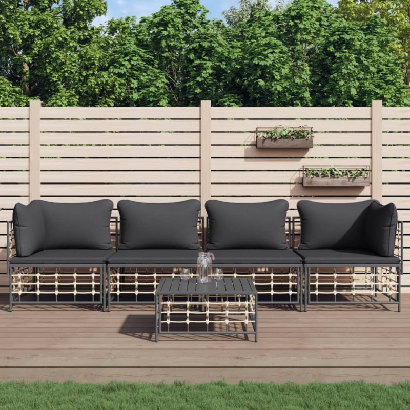 Salon de jardin 5 pcs avec coussins anthracite résine tressée 568310568310