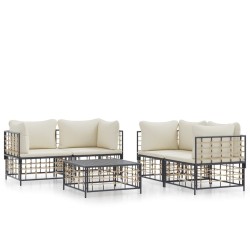 Salon de jardin 5 pcs avec coussins anthracite résine tressée 568312568312