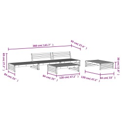 Salon de jardin 5 pcs blanc bois massif de pin 568314568314