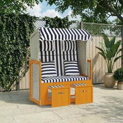 Strandkorb avec coussins Résine tressée bois solide blanc bleu 568315568315