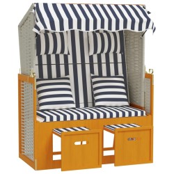 Strandkorb avec coussins Résine tressée bois solide blanc bleu 568315568315