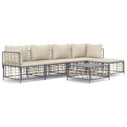 Salon de jardin 6 pcs avec coussins anthracite résine tressée 568321568321