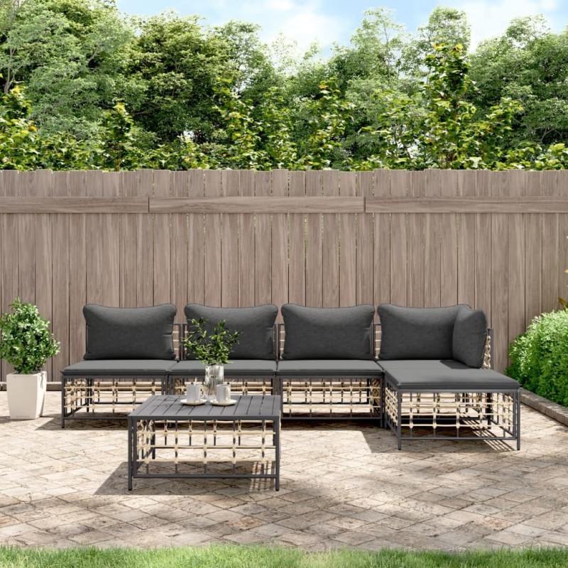 Salon de jardin 6 pcs avec coussins anthracite résine tressée 568322568322