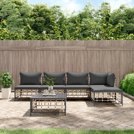 Salon de jardin 6 pcs avec coussins anthracite résine tressée 568322568322