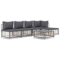 Salon de jardin 6 pcs avec coussins anthracite résine tressée 568322568322
