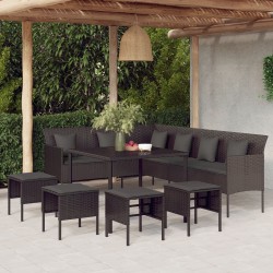 Ensemble à manger de jardin coussins 6pcs noir résine tressée 568325568325