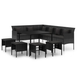 Ensemble à manger de jardin coussins 6pcs noir résine tressée 568325568325