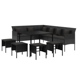 Ensemble à manger de jardin coussins 6pcs noir résine tressée 568325568325