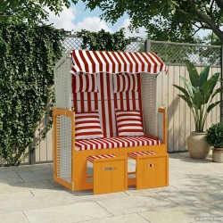 Strandkorb avec coussins Résine tressée bois solide Rouge blanc 568326568326