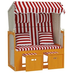 Strandkorb avec coussins Résine tressée bois solide Rouge blanc 568326568326