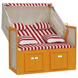Strandkorb avec coussins Résine tressée bois solide Rouge blanc 568326568326