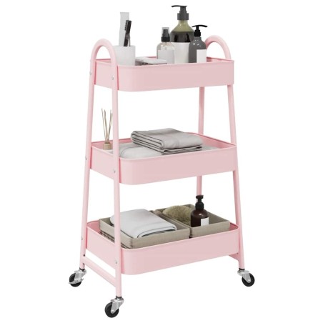 Chariot de rangement à 3 niveaux Rose 42 x 41,5 x 77 cm Acier 568464568464