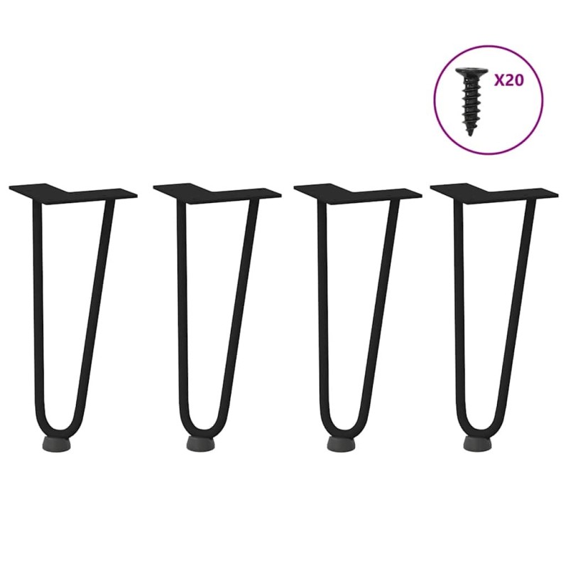 Pieds en épingle à cheveux pour table basse 4 pièces Noir 30 cm Acier massif 568478568478