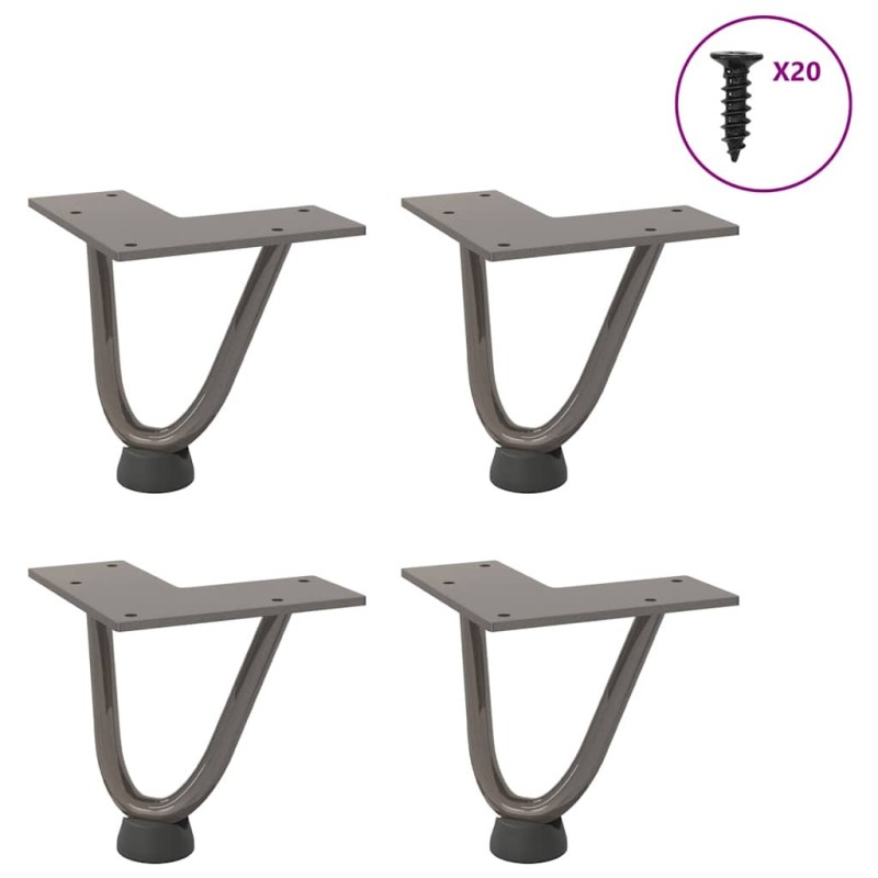 Pieds en épingle à cheveux pour table basse 4 pièces Acier naturel 10 cm Acier massif 568540568540