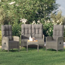 Ensemble à manger jardin 4pcs et coussins Gris Résine tressée 568623568623