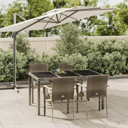 Ensemble à manger de jardin 5 pcs coussins gris résine tressée 568625568625