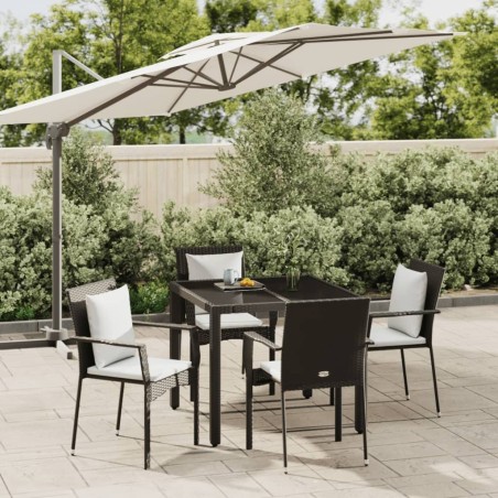 Ensemble à manger de jardin coussins 5pcs Noir Résine tressée 568627568627