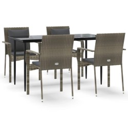 Ensemble à manger de jardin coussins 5 pcs noir et gris 568629568629