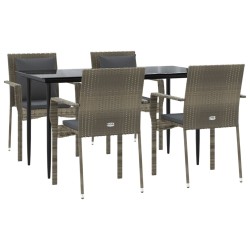 Ensemble à manger de jardin coussins 5 pcs noir et gris 568629568629