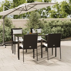 Ensemble à manger de jardin coussins 5pcs Noir Résine tressée 568634568634