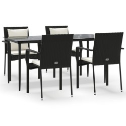 Ensemble à manger de jardin coussins 5pcs Noir Résine tressée 568634568634