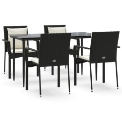 Ensemble à manger de jardin coussins 5pcs Noir Résine tressée 568636568636