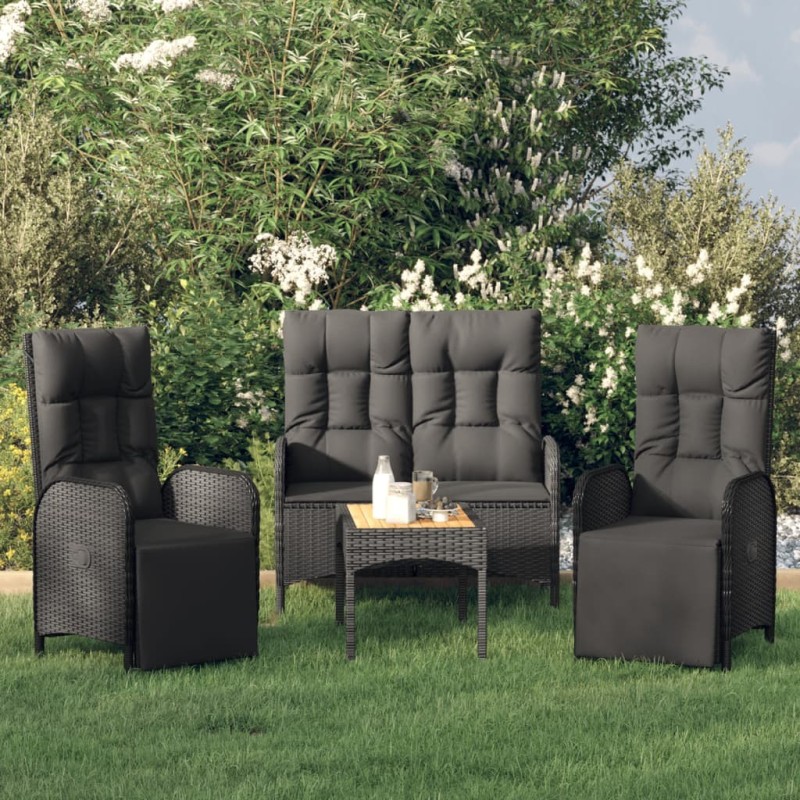 Ensemble à manger de jardin 4 pcs avec coussins noir 568640568640