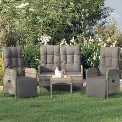 Ensemble à manger jardin 4pcs et coussins Gris Résine tressée 568642568642