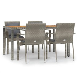 Ensemble à manger de jardin 5 pcs coussins gris résine tressée 568644568644