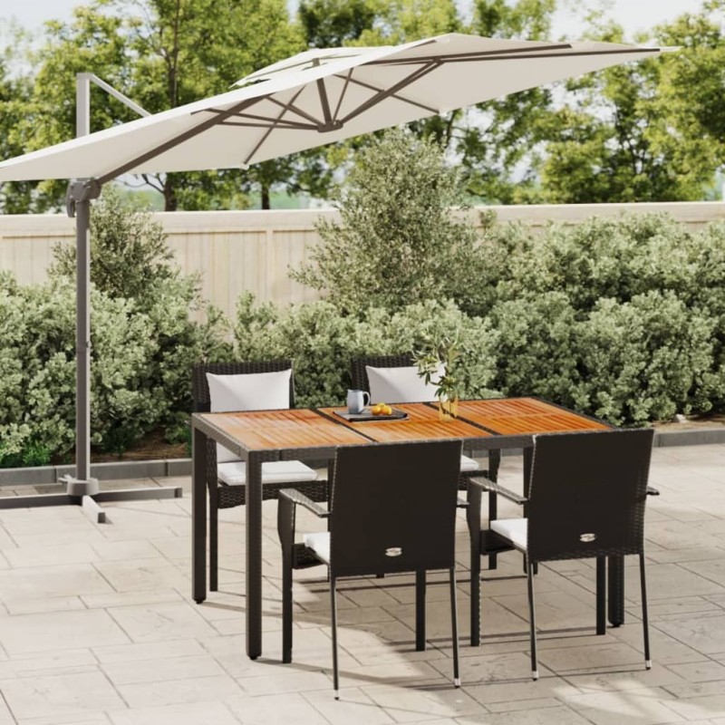 Ensemble à manger de jardin coussins 5pcs Noir Résine tressée 568663568663