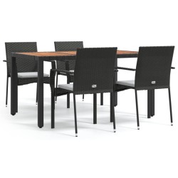 Ensemble à manger de jardin coussins 5pcs Noir Résine tressée 568663568663