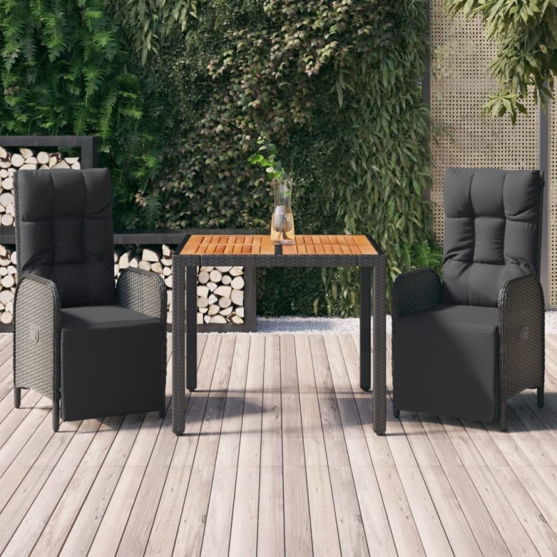 Ensemble à manger de jardin avec coussins 3 pcs Noir 568664568664