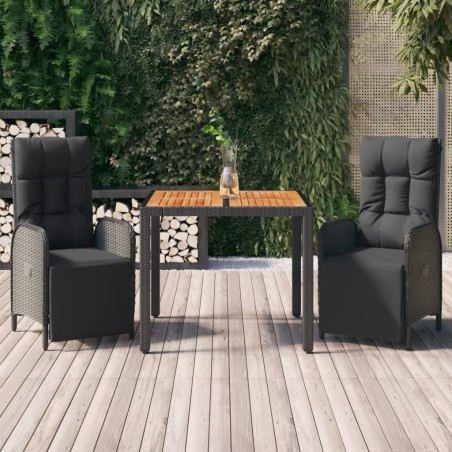 Ensemble à manger de jardin avec coussins 3 pcs Noir 568664568664