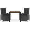 Ensemble à manger de jardin avec coussins 3 pcs Noir 568664568664