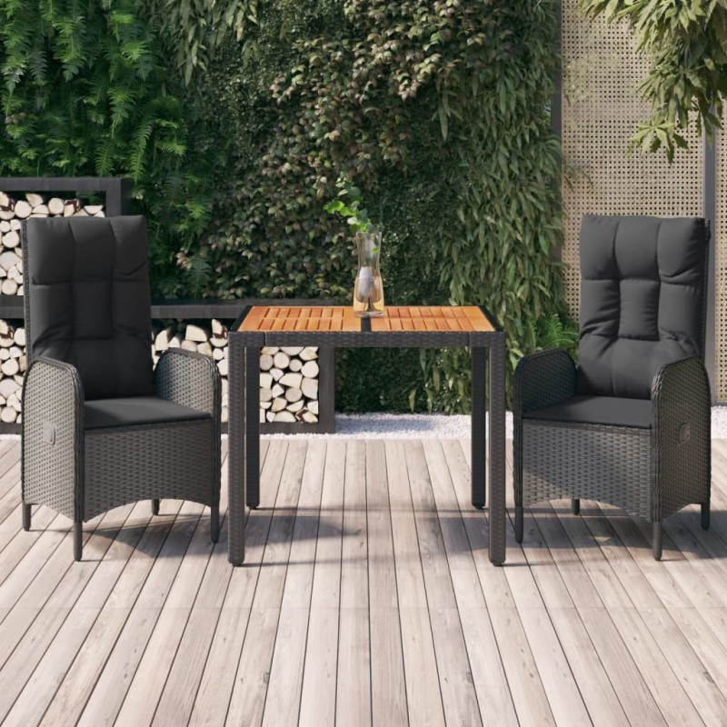 Ensemble à manger de jardin avec coussins 3 pcs Noir 568665568665