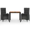 Ensemble à manger de jardin avec coussins 3 pcs Noir 568665568665