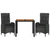Ensemble à manger de jardin avec coussins 3 pcs Noir 568665568665