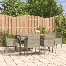 Ensemble à manger jardin et coussins 7 pcs gris rotin 568666568666
