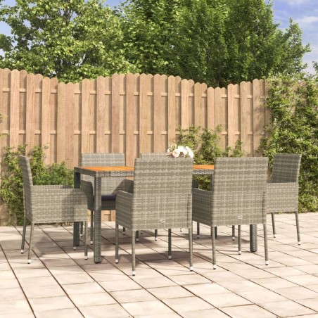 Ensemble à manger jardin et coussins 7 pcs gris rotin 568666568666